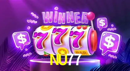 Una escena digital vívida inspirada en casino con NU77 mostrado prominentemente, luces brillantes, fichas, cartas y acentos dorados.
